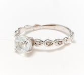 KALLATI 14K White Gold Semi-Precious White Topaz & Diamond Ring, Size 5